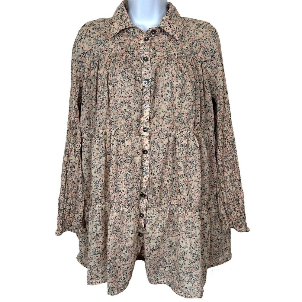 Oliviaceous Tiered Button Front Mini Dress Long Sleeve Babydoll Cottagecore M